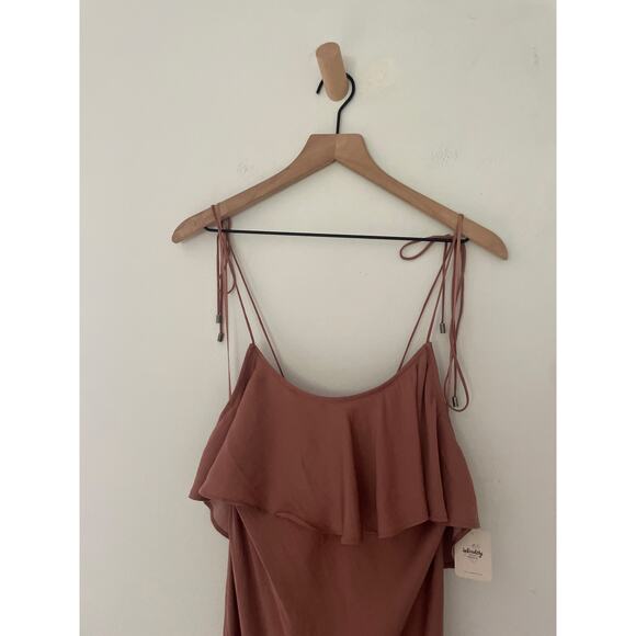NWT Free People Hadley Satin Ruffle Maxi Slip Dress Small Cocoa Brown Silky - Picture 6 of 11